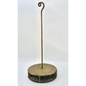 Gold Vintage Look Metal Filigree Paper Towel Holder on a circular base
